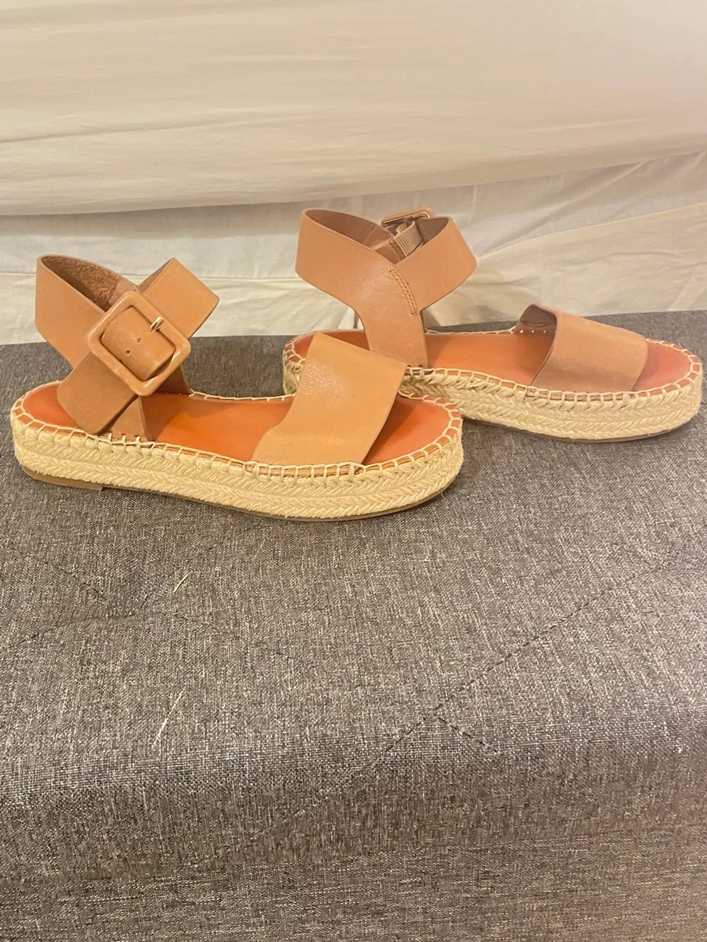 Gianni Bini Cognac Leather Espadrille Sandals